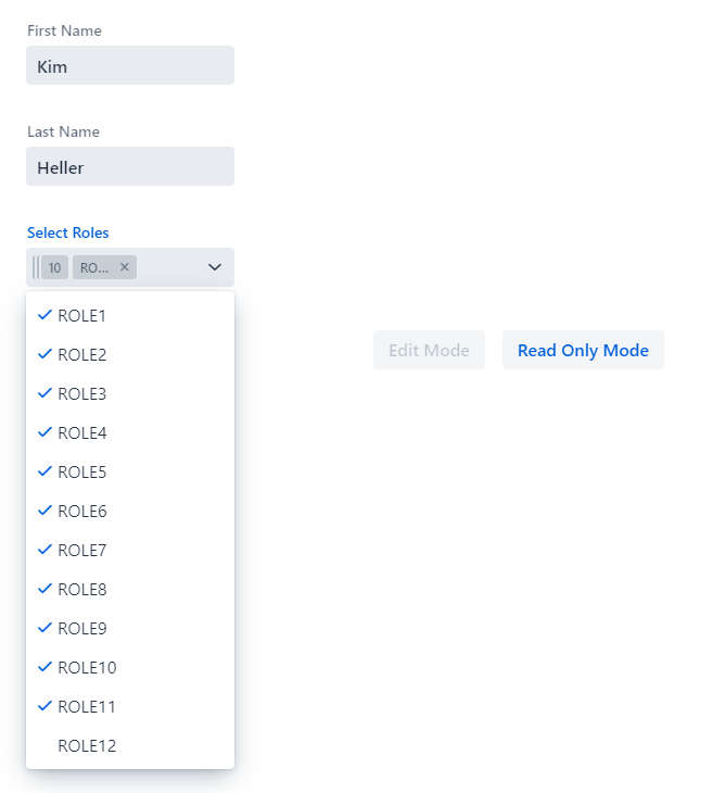 a form in edit mode using multi-select combo box for roles selection