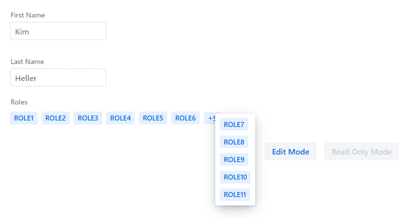 formulario en modo solo lectura que utiliza badge list para mostrar los roles seleccionados